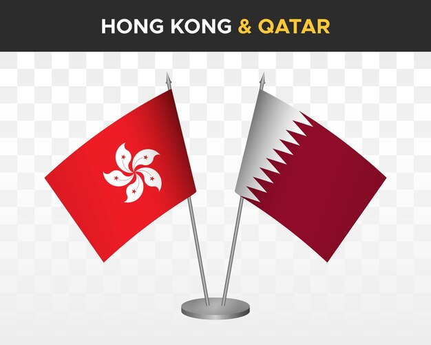 hong kong vs qatar desk flags mockup isolated 3d vector illustration table flag