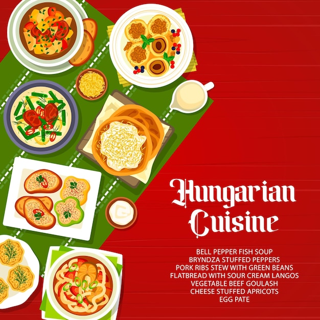 Hongaarse keuken restaurant menu vector dekking