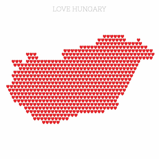 Hongarije landkaart gemaakt van liefdeshart halftoonpatroon