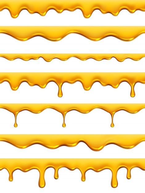 Honing druipt naadloos. geel gouden natuurproduct honing spatten realistische siroop vloeibare olie patronen collectie