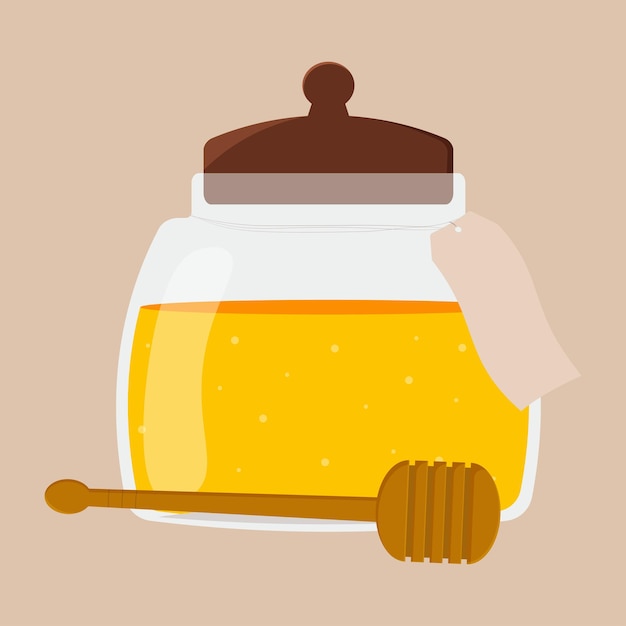 Honing, glazen pot honing, zoete honing, vectorillustratie, plat ontwerp