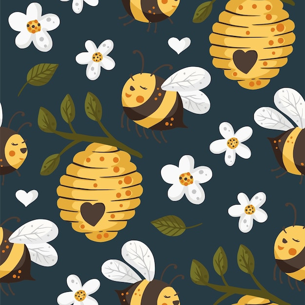 Honing schattig bij insect zomer naadloze patroon achtergrond