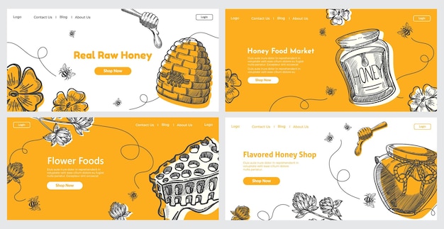 Honing voedsel web banner instellen vectorillustratie