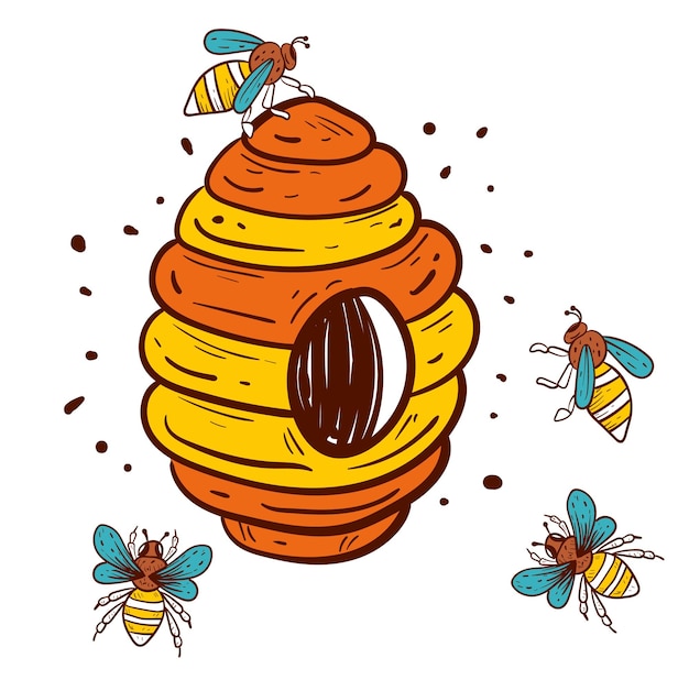 Honingkorf honingraat bij schets lijn kunst abstract concept grafisch ontwerp illustratie element