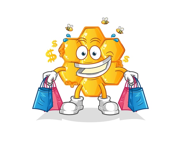Honingpatroon shoping mascotte. cartoon vector