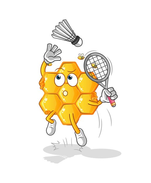 Honingpatroon smash bij badminton cartoon cartoon mascotte vector