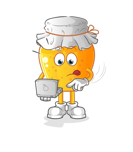 Honingpot met laptop mascotte. cartoon vector