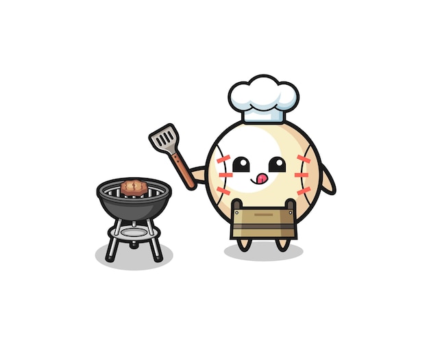 Honkbal barbecue chef-kok met een grill, schattig design