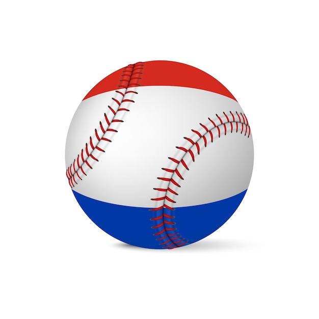 Honkbal met vlag van Nederland, geïsoleerd op een witte achtergrond.