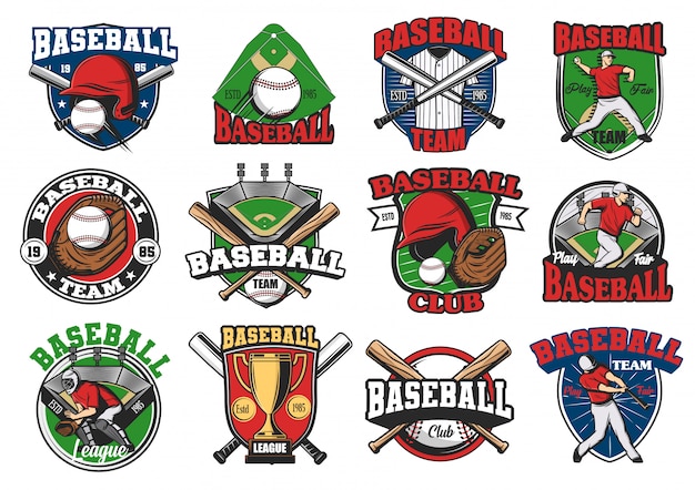 Honkbal sport spel en team logo set