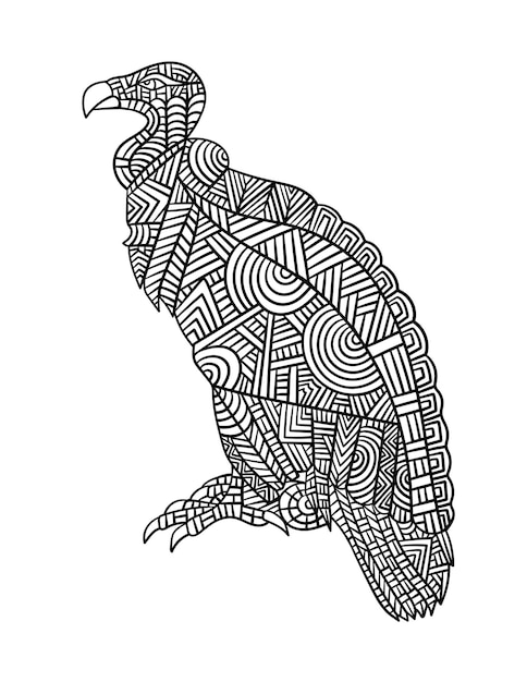 Hooded Vulture Mandala Coloring Pages for Adults