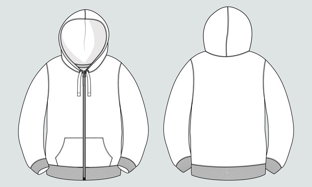 Premium Vector | Hoodie technical fashion flat sketch vector ...