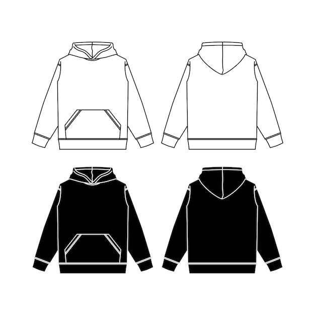 Vettore hoodie schizzo piatto vettor design di moda sfondo bianco