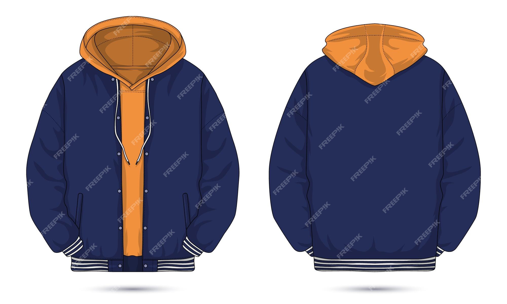 Premium Vector | Hoodie jacket template outline front and back view