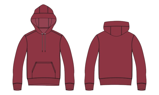 Hoodie met lange mouwen Technische mode platte schets vector illustratie rode kleur sjabloon