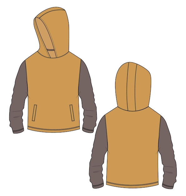 Hoodie mode platte schets vector illustratie sjabloon voor kinderen