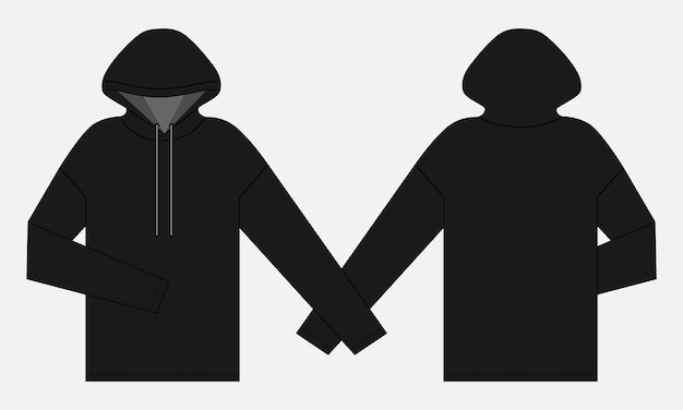 Hoodie platte schets vector illustratie sjabloon voor- en achterkant uitzicht.