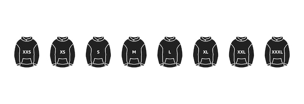 Vector hoodie size iocn set size from xxs to xxxl vector eps 10