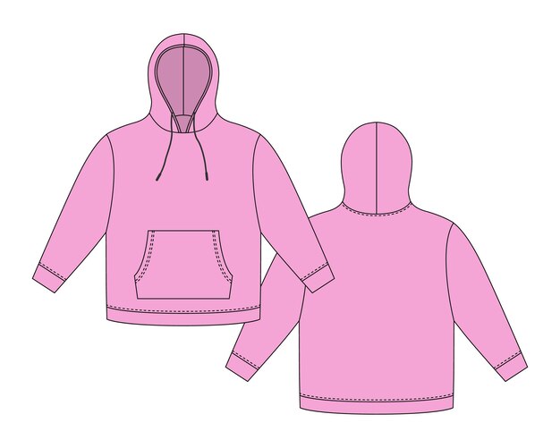 Hoodie sjabloon in pastel lila kleur Kleding hoody technische schets mockup