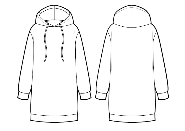 Hoodie sweatshirt vrouw jurk vector illustratie voor- en achterkant weergaven