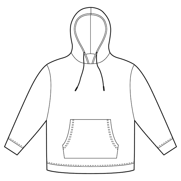 Hoodie template isolated. apparel hoody technical sketch mockup.