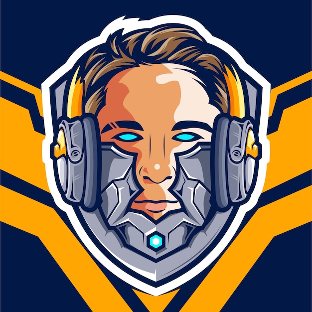 Hoofd cyborg gamer esport-logo