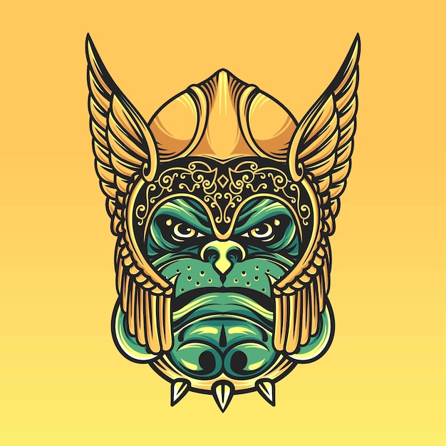 Hoofd hond mascotte logo valkyrie engelachtige viking helm vectorillustratie