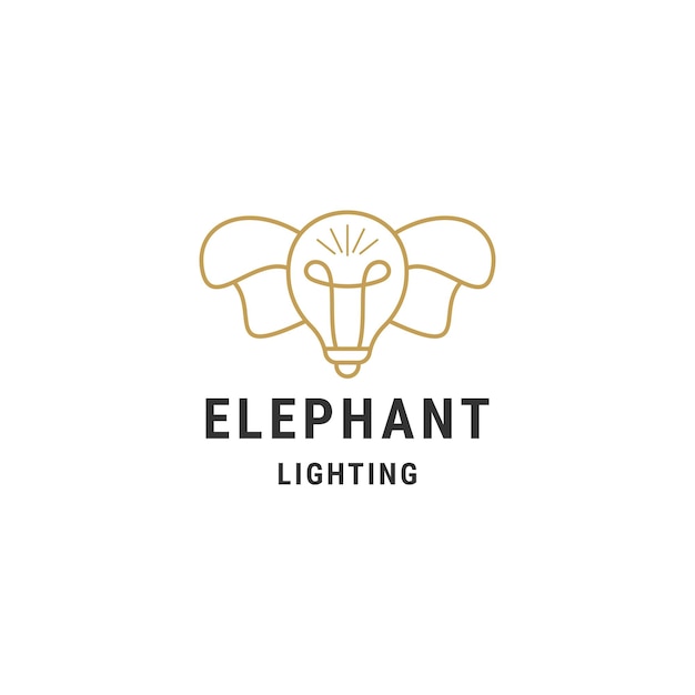 Hoofd olifant lamp logo ontwerp sjabloon platte vector