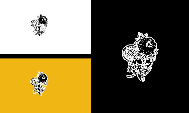 Hoofd schedel en slang vector schets ontwerp