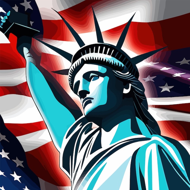 Vector hoofd standbeeld van de vrijheid en de amerikaanse vlag een afbeelding geschikt voor de amerikaanse onafhankelijkheidsdag vector illustratie
