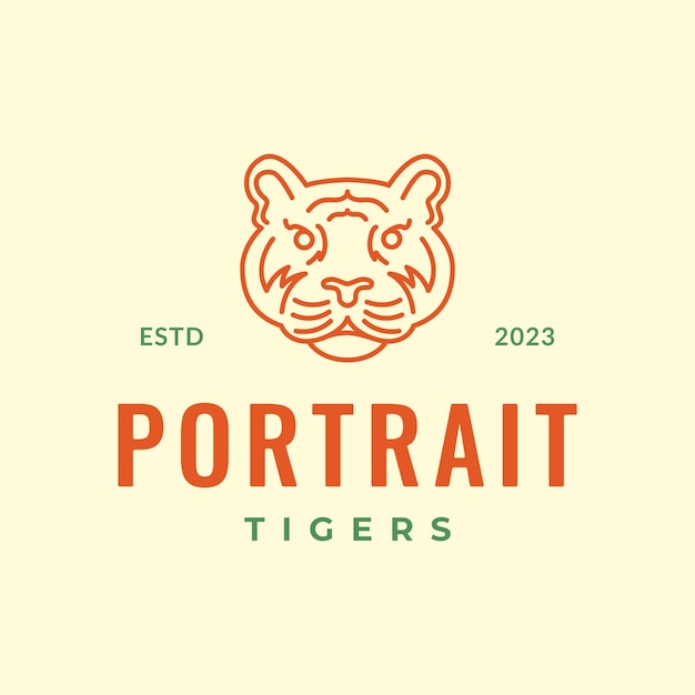 Hoofd tijger beest dier vleesetend bos lijn stijl eenvoudig vintage hipster logo ontwerp vector icoon illustratie