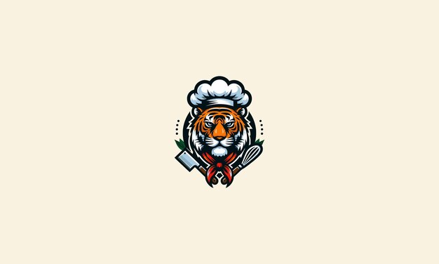 hoofd tijger met hoed koken chef-kok vector mascotte ontwerp
