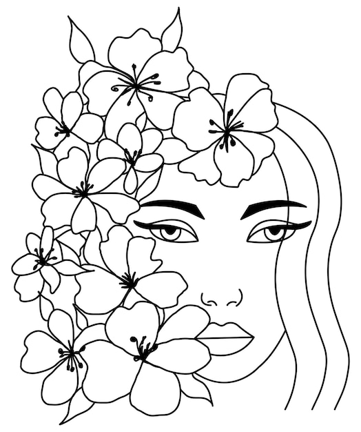 Hoofd van bloemen Bloem hoofd Bloem gezicht Bloem vrouw Bloemen op haar tekening