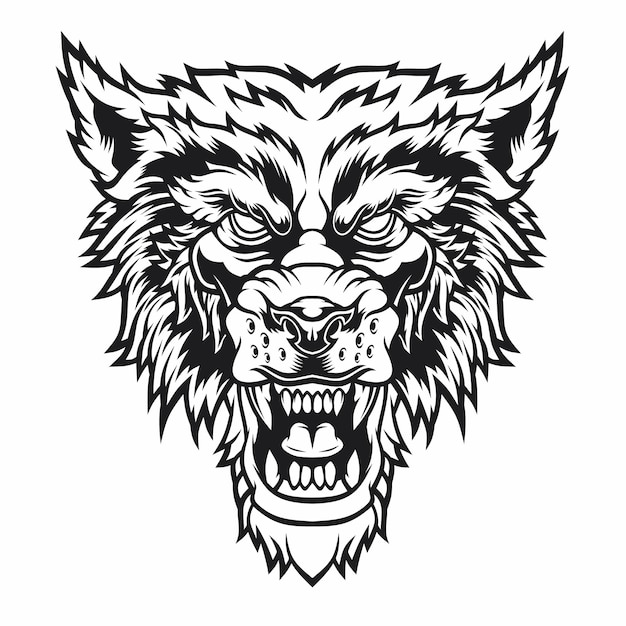 Hoofd van brullende wolf geïsoleerd op wit