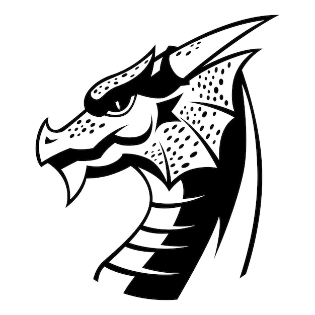 Hoofd van Dragon Vector zwart-wit Logo ontwerp mascotte sjabloon