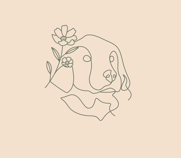 Hoofd van schattige bloemen hond lijn kunst vectorillustratie