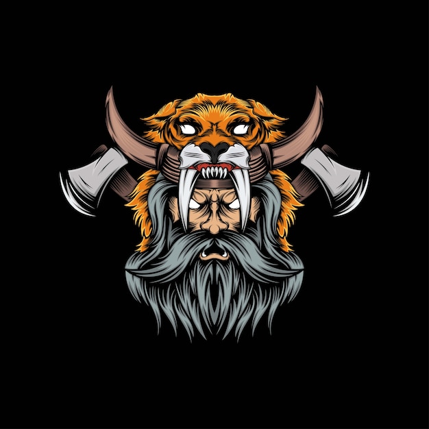 Hoofd viking leeuw mascotte illustratie