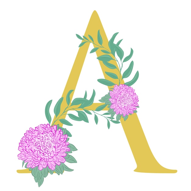 Hoofdletter A versierd met bloemen vectorillustratie