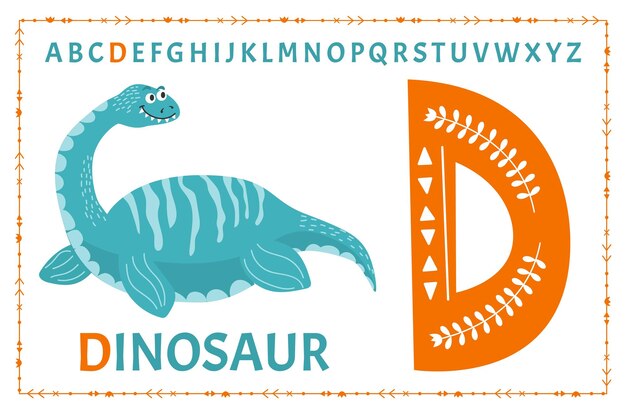 Hoofdletter D van kinderachtig Engels alfabet met schattige baby dinosaurus Kids lettertype met grappig dier