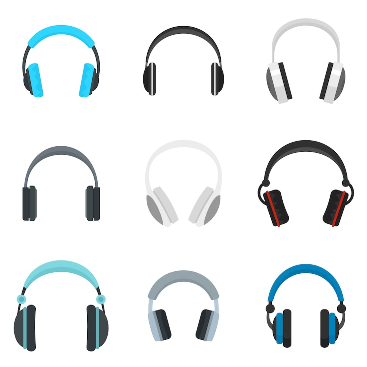 Vector hoofdtelefoons muziek luidsprekers pictogrammen instellen