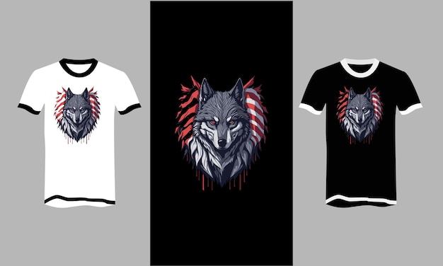 Hoofdwolf met vlag Amerikaans achtergrondt-shirtontwerp