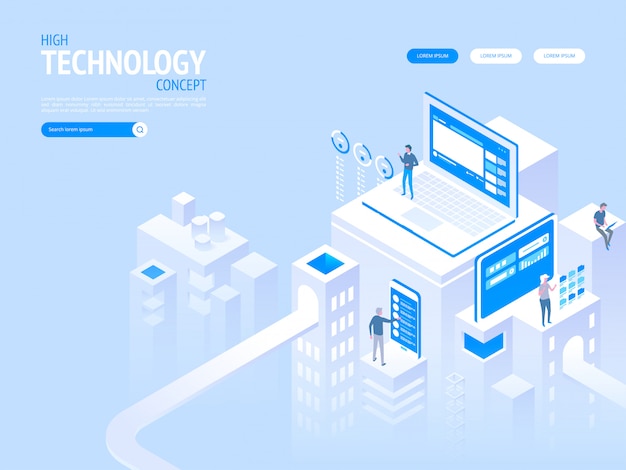 Hoogtechnologisch concept. landingspagina sjabloon.