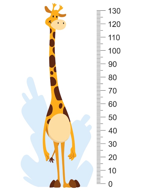 Hoogtemeter met groeiliniaal grafiek met schattige cartoon giraf dier Grappige kinderen meter wandschaal van 0 tot 130 centimeter om groei te meten Kinderkamer muursticker als interieur decor