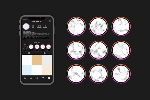 Vector hoogtepunten van instagram marmerverhalen