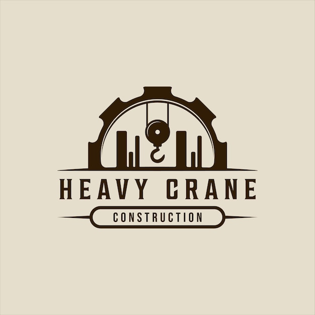 Hook crane and gear logo vintage vector illustration template icon graphic design retro construction sign or symbol for industry and company concept