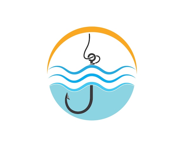 Иконка логотипа крючка на векторной иллюстрации рыбалки