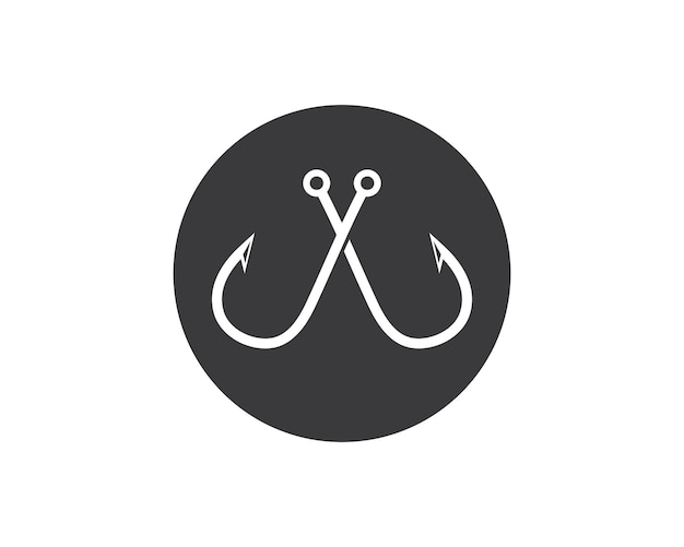 Иконка логотипа крючка на векторной иллюстрации рыбалки