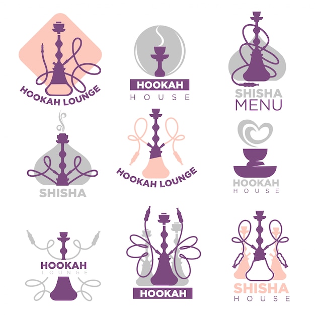 Hookah club logo labels set isolated on white