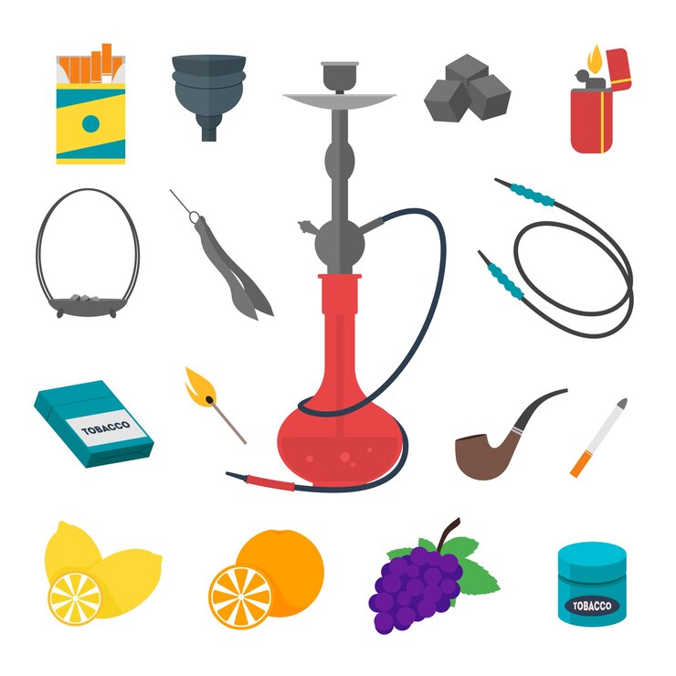 Вектор кальян icon set традиционные устройства для курения.