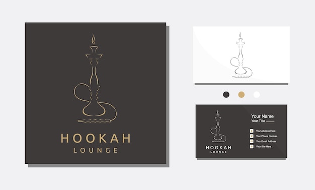 Hookah shisha smoking gold logo icon vector template for cafe shop club lounge